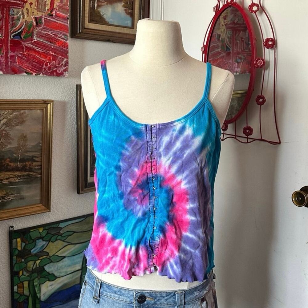 dharma trading co blue pink purple tie dye tank top